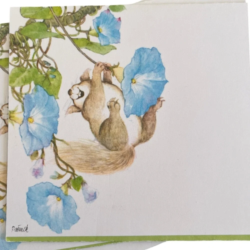 Vintage Tri-Fold Greeting Cards Squirrel on a Morning Glory Blank
